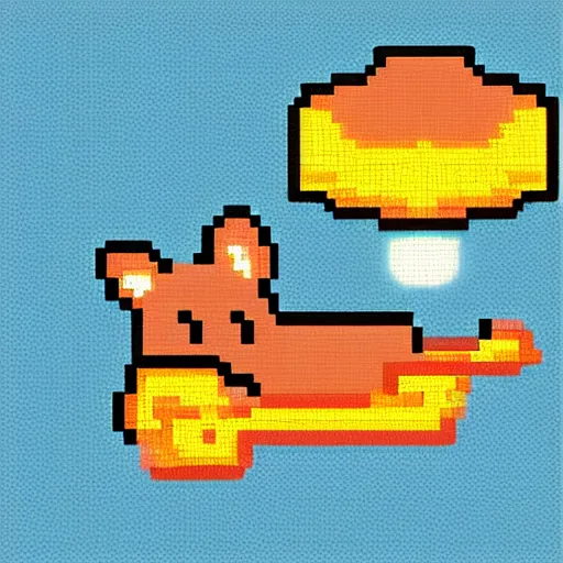 Prompt: a happy corgi robot floating in space, pixel art