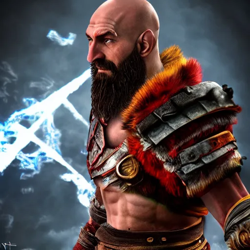 Prompt: A still of Lionel Messi as Kratos on God of War 4, highly detailed, extreme Gundam, wolf armor mech, illustration, trending on artstation