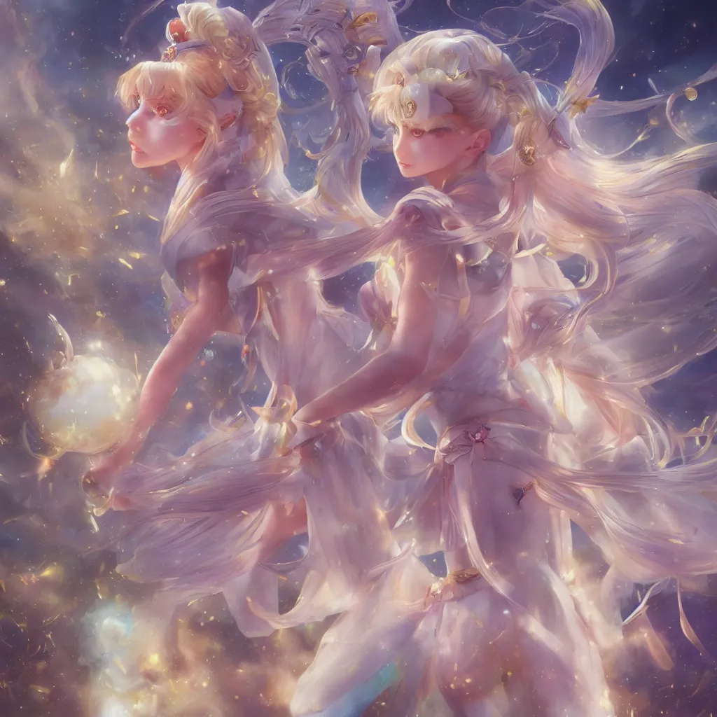 Prompt: moon goddess sailor moon lunar princess, by stanley artgerm lau, wlop, rossdraws, james jean, andrei riabovitchev, marc simonetti, and sakimichan, trending on artstation, hyperrealist, cinema 4 d, 8 k highly detailed