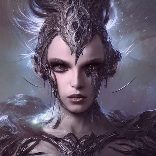 Image similar to kerli koiv as a earth elemental, darkwave, darksynth, concept headshot art, sharp, digital matte painting, art by luis royo, greg rutkowski, wlop, dramatic lighting, trending on artstation