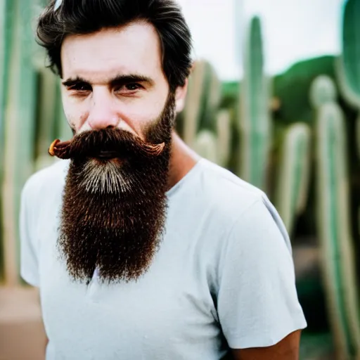 Prompt: man with coarse beard similar to cactus, 5 0 mm