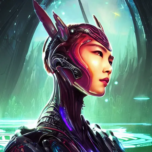 Prompt: ultra realistic illustration of cyber fairy, song hye - kyo, alien homeworld, swamps, advanced technology, warframe, special effects, colorful lights, space ship in the distance, intricate, highly detailed, digital painting, artstation, concept art, smooth, sharp focus, illustration, art by artgerm and tim mcburnie and anato finnstark