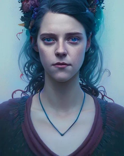 Image similar to highly detailed surreal vfx portrait of kristen hauncher, stephen bliss, unreal engine, greg rutkowski, loish, rhads, beeple, makoto shinkai and lois van baarle, ilya kuvshinov, rossdraws, tom bagshaw, alphonse mucha, global illumination, detailed and intricate environment