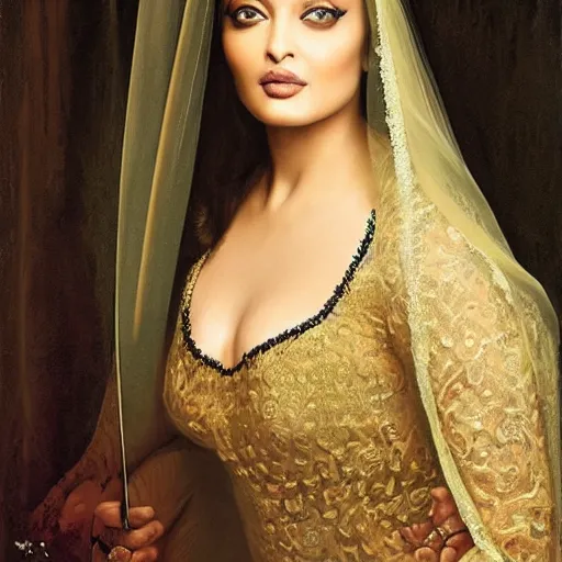 Image similar to aishwarya rai posing in veil, highly detailed artwork by roberto ferri