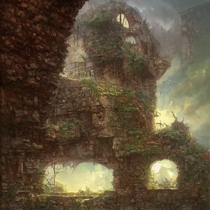 Prompt: a building in a landscape, by marc simonetti