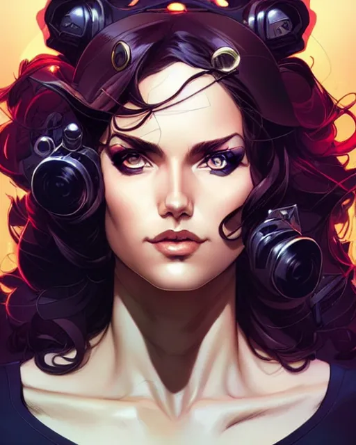 Image similar to artgerm, joshua middleton and sandra chevrier comic cover art, full body pretty female space pirate, symmetrical eyes, symmetrical face, long curly hair, beautiful, rim lighting, vivid colors