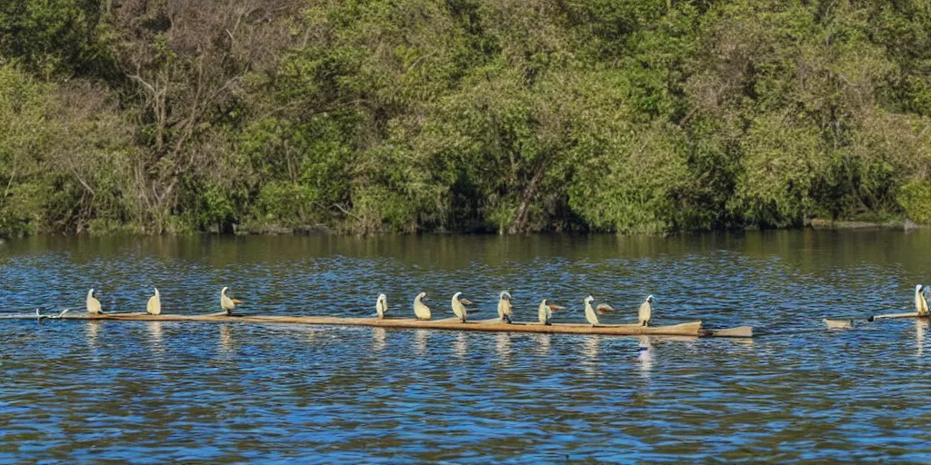 Prompt: rowing herons in a still from Vertigo