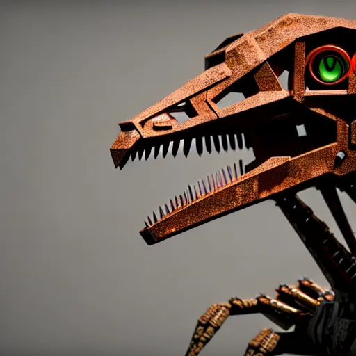 Image similar to a cyborg velociraptor made out of rusty metal gears, photorealistic 3 d octane render, unreal engine