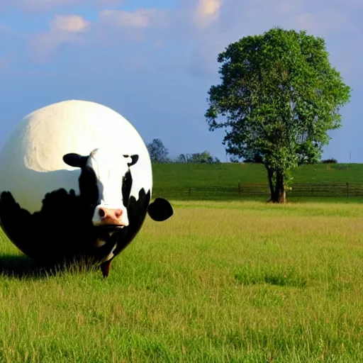 Image similar to a sphere shaped cow in a field