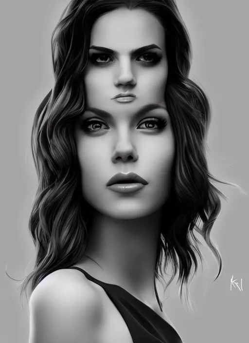 Prompt: full body portrait of a beautiful woman in black and white, photorealistic, hair down to waist, in the style of Kevin Kostic, art by diego fazio and diegoKoi and artgerm, hyper sharp focus, 8k highly detailed
