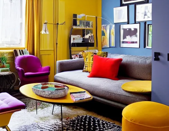 Prompt: apartment designed by nate berkus, retro 7 0 s colors