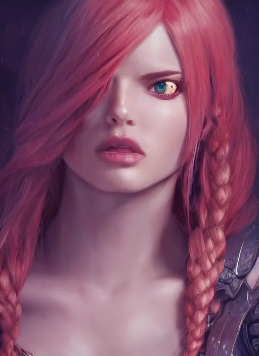 Image similar to katarina, from league of legends, au naturel, hyper detailed, digital art, trending in artstation, cinematic lighting, blonde, studio quality, smooth render, fluorescent skin, unreal engine 5 rendered, octane rendered, art style by klimt and nixeu and ian sprigger and wlop and krenz cushart