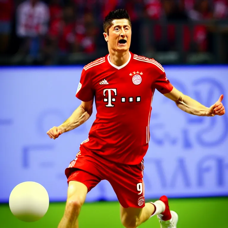 Image similar to robert lewandowski as play in toilet, photorealiscic face, golden skin, dark backgroud, lasers