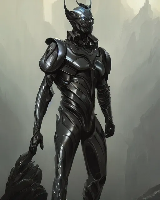 Image similar to wiry muscular male smooth sleek black pearlescent sci - fi armor, by greg rutkowski and mark brookes and jim burns and tom bagshaw and magali villeneuve, trending on artstation