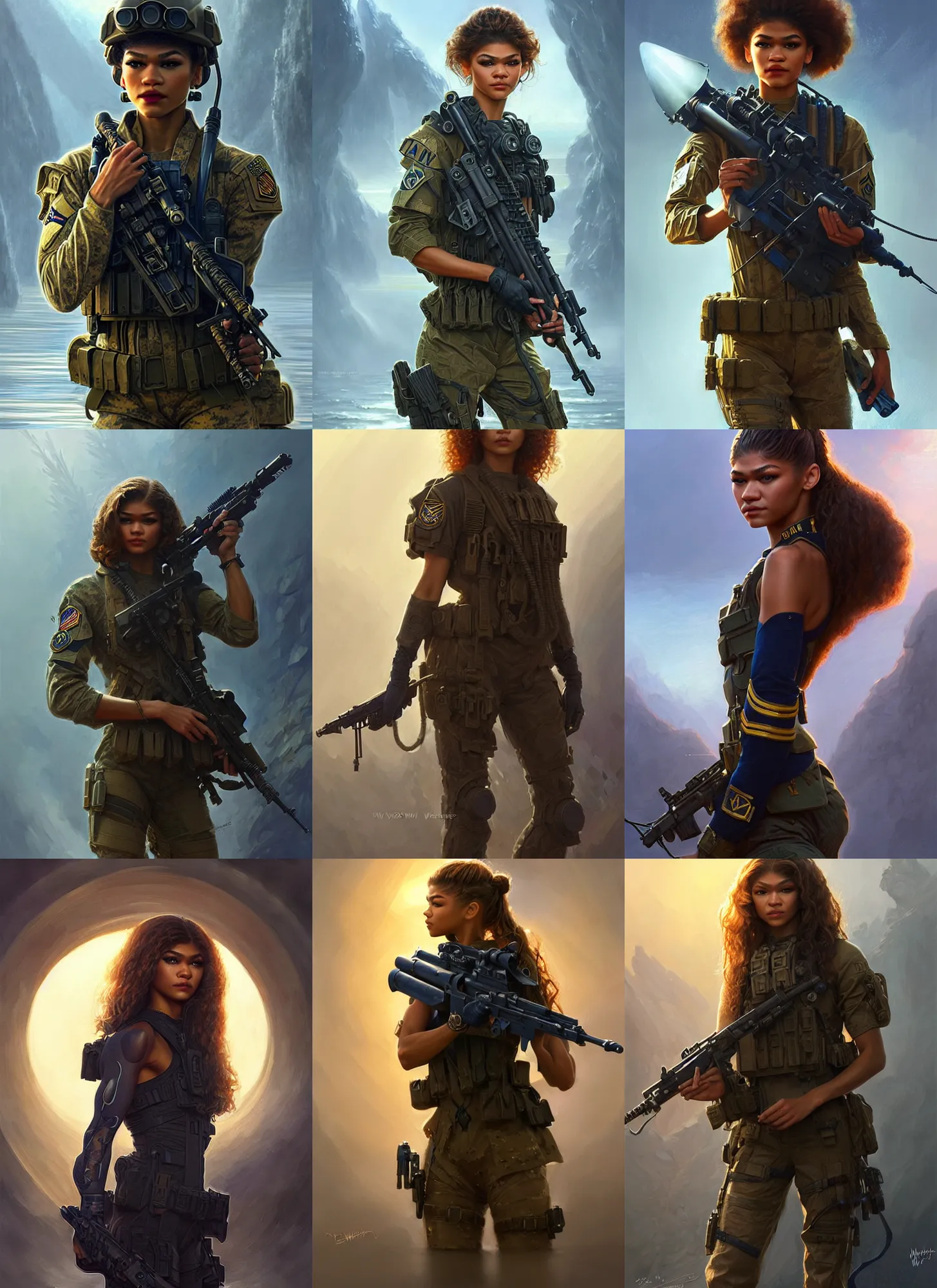 Prompt: zendaya as a navy seal, fantasy magic, light night, intricate, elegant, sharp focus, illustration, highly detailed, digital painting, concept art, matte, art by wlop and artgerm and ivan shishkin and andrey shishkin, masterpiece