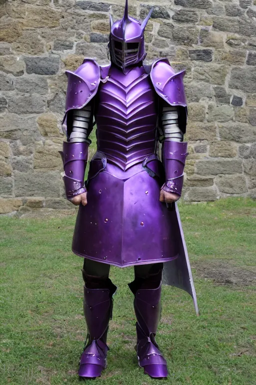 Prompt: purple knight armor with brown horns