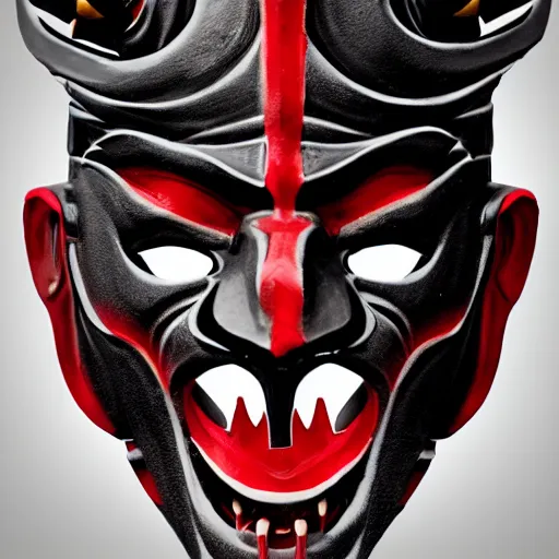 Prompt: Half Face Assassin Samurai Oni Mask Cool Baddass Demon Ronin