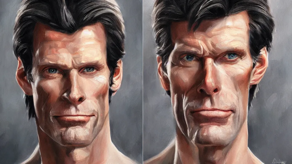 Prompt: A portrait painting of kevin conroy; the most beautiul painting in the world; trending on artstation; oil on canvas; correct face; correct eyes; anatomically correct; extraordinary masterpiece!!!!!!; 8k