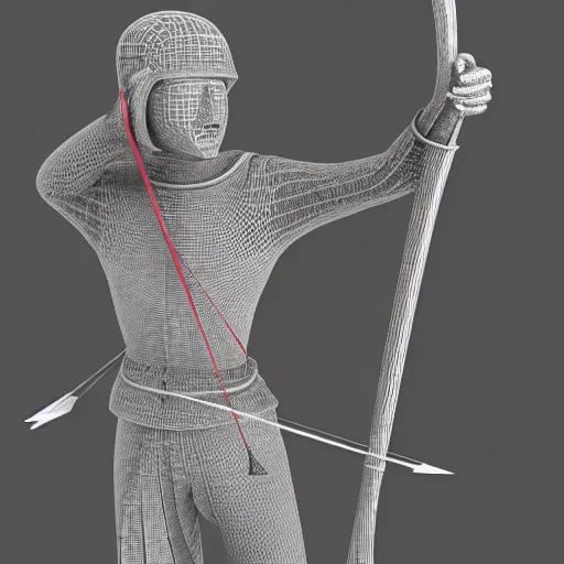 Prompt: complex 3 d model of a medieval bow and arrow