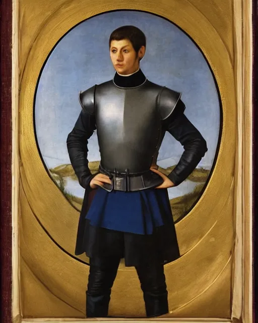 Image similar to starfleet uniform, a knight of the round table in starfleet uniform, by agnolo bronzino and giovanni bellini