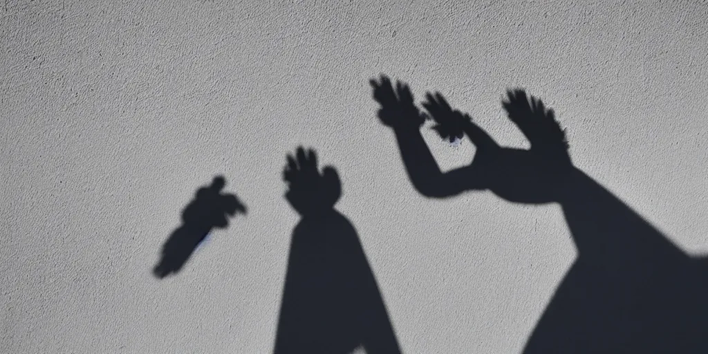 Prompt: a hand that is casting a shadow on a wall and the shadow is in a shape of an elephant