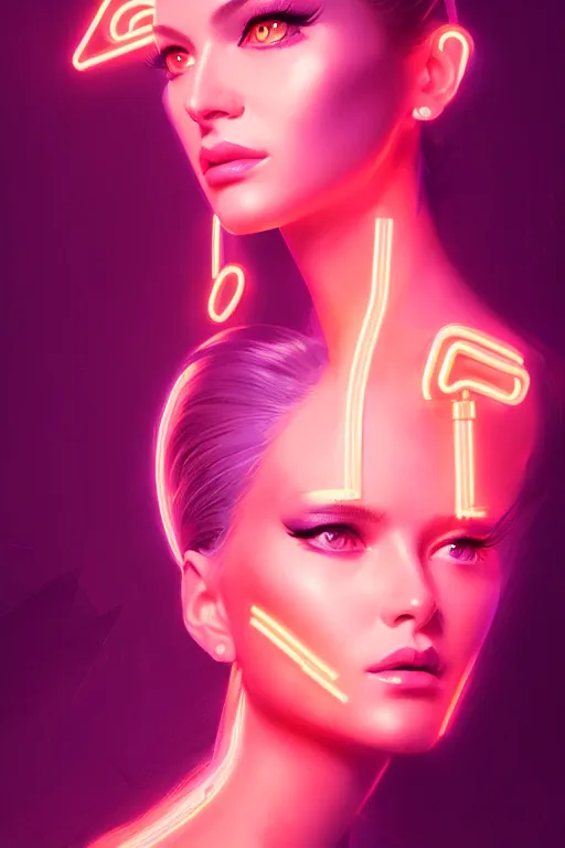 Image similar to portrait of female humanoid from 6 0 s era, intricate, elegant, cyber neon lights, highly detailed, digital painting, artstation, glamor pose, concept art, smooth, sharp focus, illustration, art by artgerm and greg rutkowski