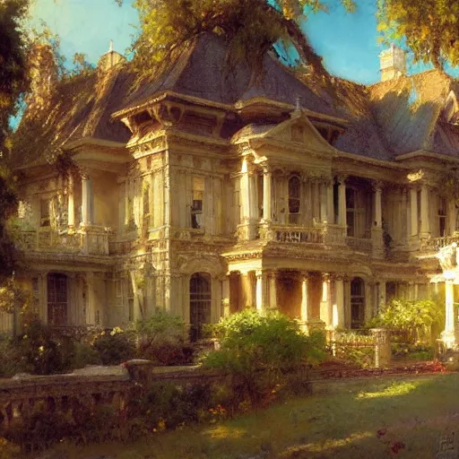 Prompt: detailed cinematic wide shot of mansion, ultra realistic, spring light, painting by gaston bussiere, craig mullins, j. c. leyendecker