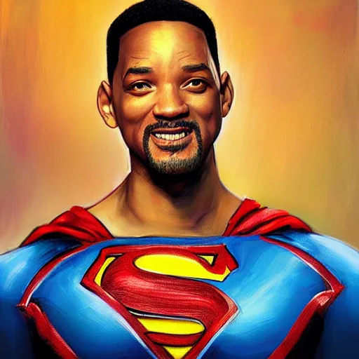 Prompt: portrait of will smith as superman by mandy jurgens