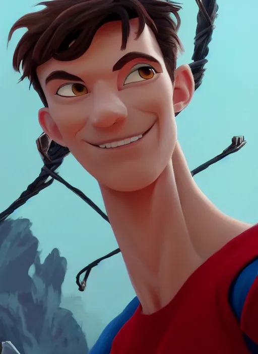 Image similar to skinny young tom holland as kuzco from the emperor's new groove, dynamic lighting, path traced, atmospheric, highly detailed, high quality, beautiful painting, octane render, don bluth, ross tran, studio ghibli, alphonse mucha, jama jurabaev, extremely detailed, brush strokes, artstation, artgerm