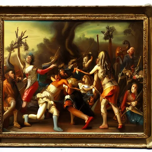 Prompt: baroque oil painting of an elven bar fight