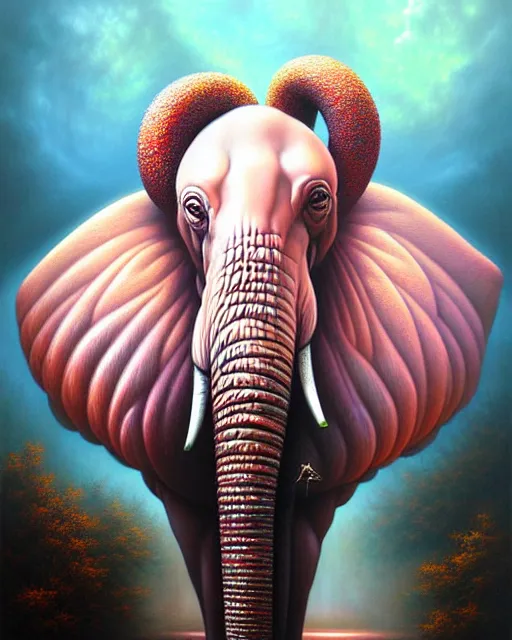 Image similar to a detailed portrait of dreampunk elephant flamingo hybrid mix by tomasz alen kopera and peter mohrbacher