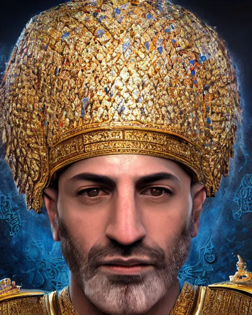 Image similar to xerxes of persia, oil painting, by, by, by, epic, intricate, octane render, matte, highly detailed, amazing lighting, big budget movie still, smooth, sharp, 8 k