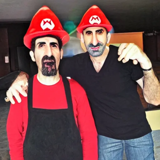 Image similar to serj tankian wearing mario hat