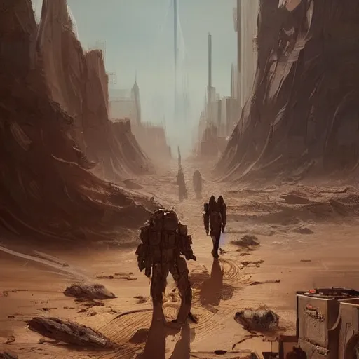 Image similar to highly detailed concept art of walking city on Mars desert trending on Artstation by Daniel Dociu and Greg Rutkowski, high quality, sci-fi, futuristic