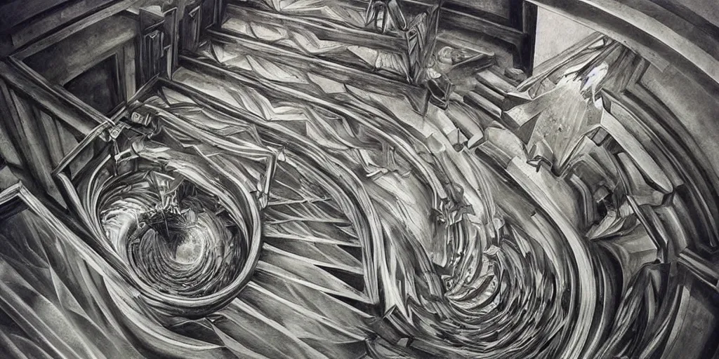 Prompt: infinite stairs, mind - blowing illusion painting by tomek setowski