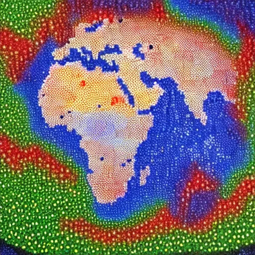 Prompt: earth covered by many large ants pointillism style