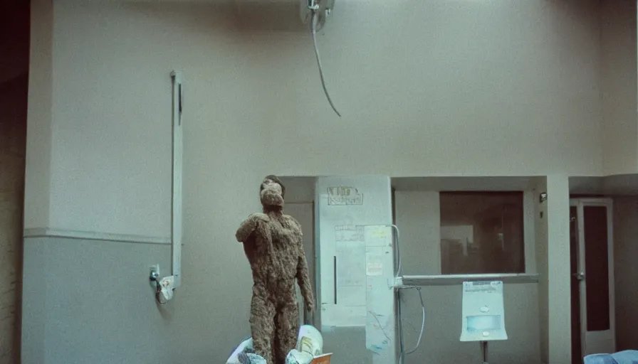 Image similar to 7 0 s movie still of a man made of dirt the hospital, cinestill 8 0 0 t 3 5 mm eastmancolor, heavy grain, high quality, high detail