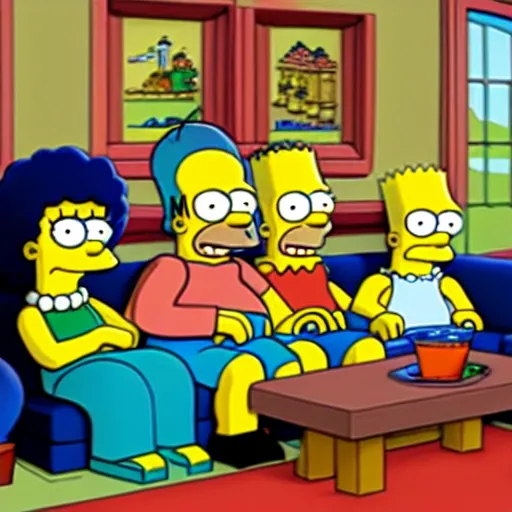 Image similar to the simpsons on their couch made of legos