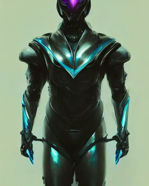 Prompt: character concept of iridescent sinewy smooth defined muscular male sleek glossy indigo black pearlescent scifi armor with continuous smooth black featureless helmet, by greg rutkowski, mark brookes, jim burns, tom bagshaw, magali villeneuve, trending on artstation