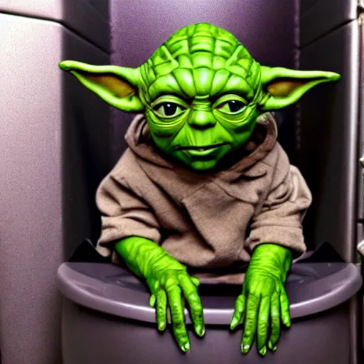 Image similar to photo of yoda sitting on the toilet