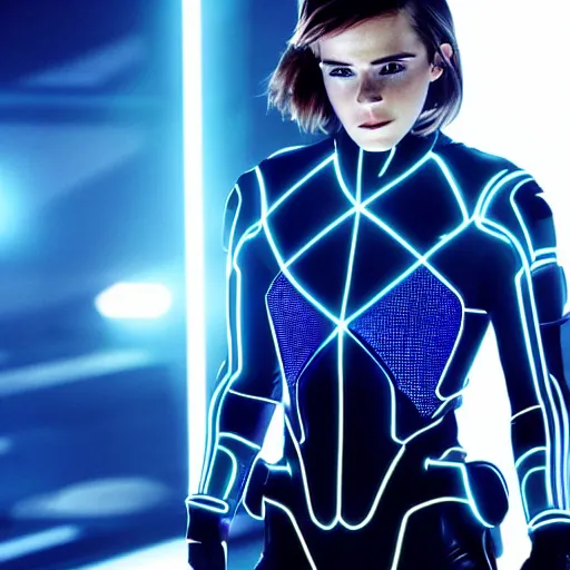 Image similar to emma watson in the movie tron legacy ( 2 0 1 0 ), cinematic, film still