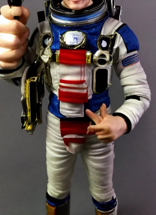 Image similar to richard garriott, action figure of richard garriott astronaut, realistic face, detailed product photo