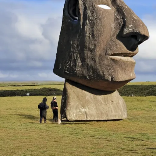 Image similar to Boris Johnson stealing a moai from Easter island