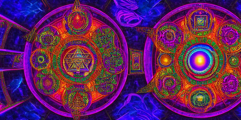 Image similar to dmt temple, sacred geometric buildings housing dmt time elves, psychedelic architecture, soul frequency, 8 k resolution, highly detailed,