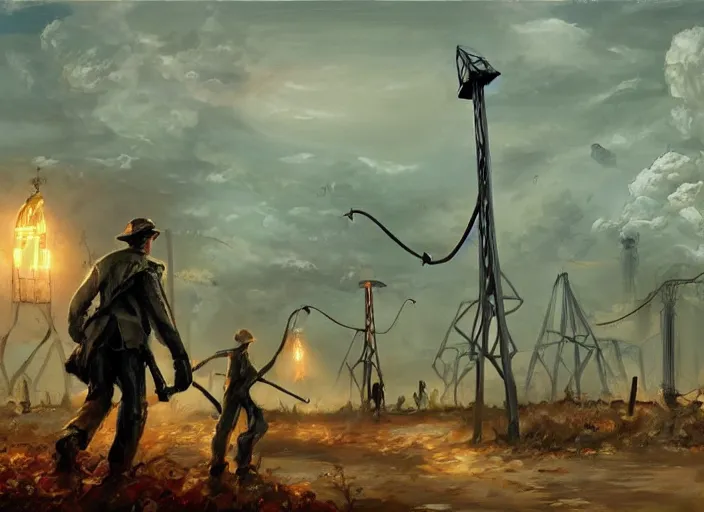 Image similar to concept art of the war of the worlds movie, oil painting by jama jurabaev, extremely detailed, brush hard, artstation, for aaa game, high quality, brush stroke