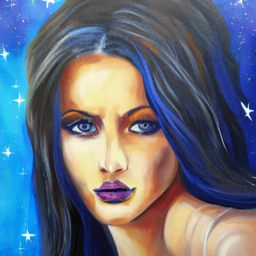 Image similar to painting a perfect women in the bluesy with stars, high resolution