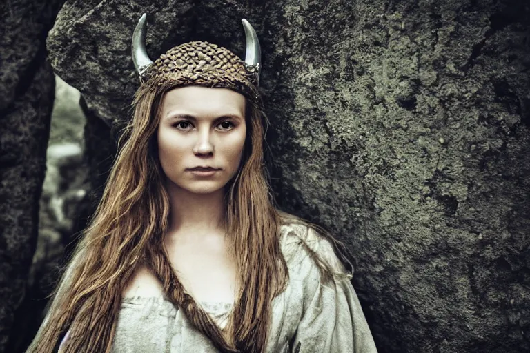 Image similar to portrait of a beautiful Viking woman By Emmanuel Lubezki