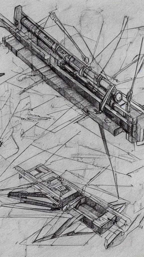 Prompt: Leonardo da Vinci sketch of a futuristic railgun, pencil sketch, schematics