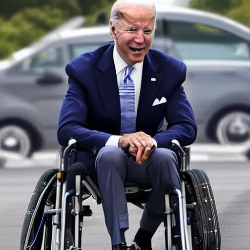 Image similar to joe biden in a wheelchair in a traffic jam