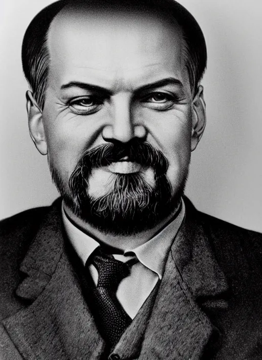 Prompt: hyper detailed portrait of smiling lenin by richard avedon, color, dslr